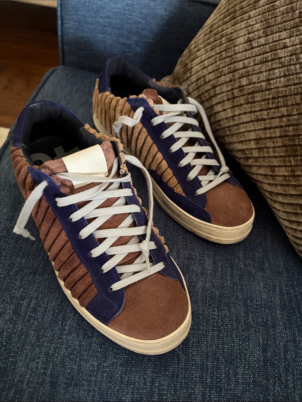 P448 Men's Brown and Navy Suede Low-Top Sneakers